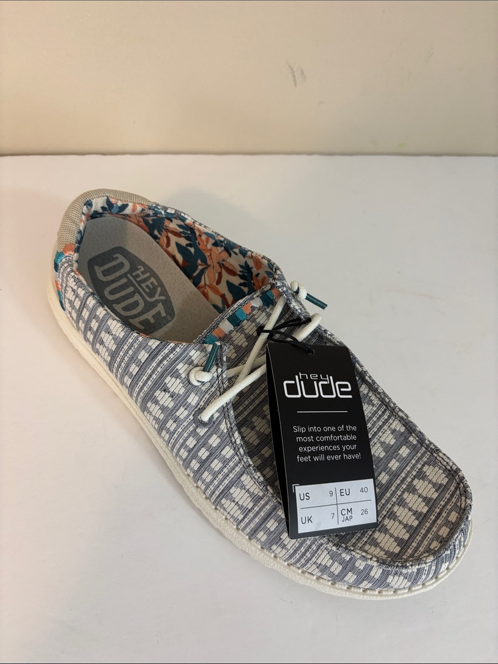 Women’s Hey Dude Wendy Boho Embroidered Grey Slip On Shoes 9 NWT